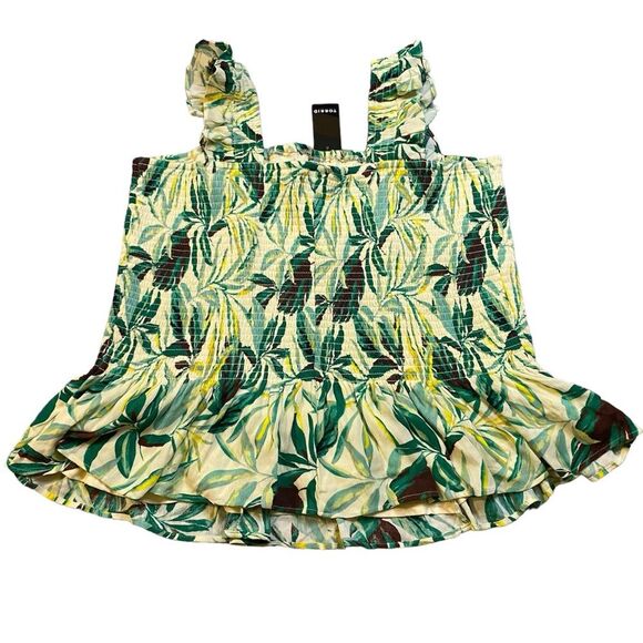 Torrid Green Tropical Floral Print Crinkle Gauze Smocked Tank Top - Picture 6 of 9